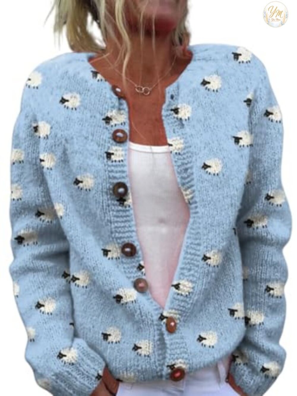 Funny Sheep Cardigan Sweater Women Long Sleeve Knit Button Fall Winter